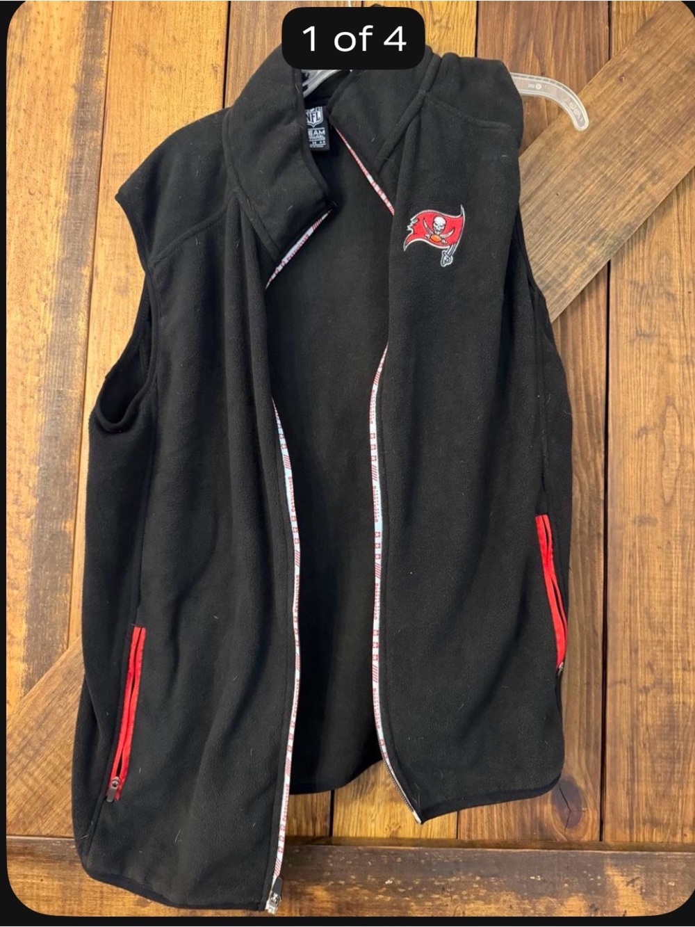 NFL Black Fleece Vest with Red Accents and Team Logo